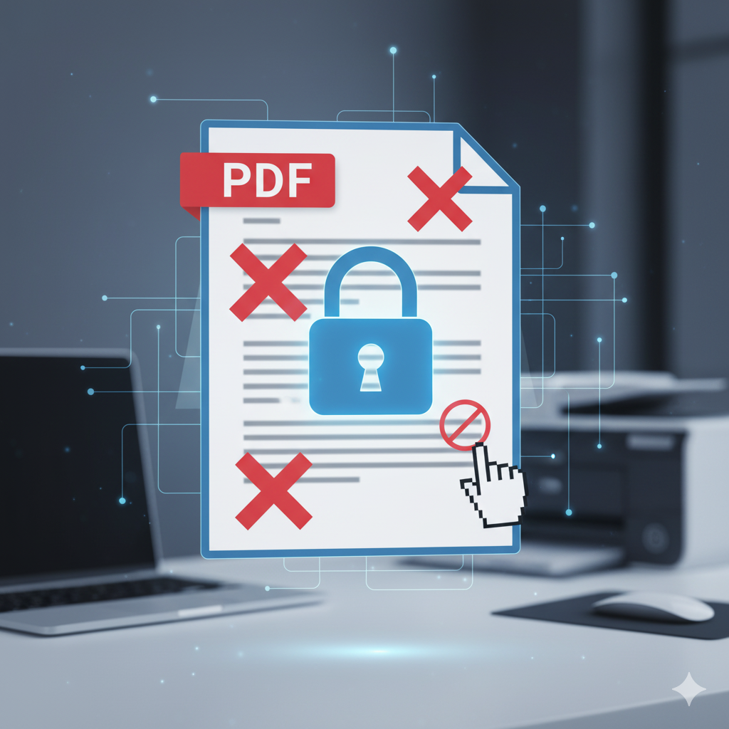 A locked PDF document where text cannot be selected or copied, illustrating the problem with scanned PDFs.